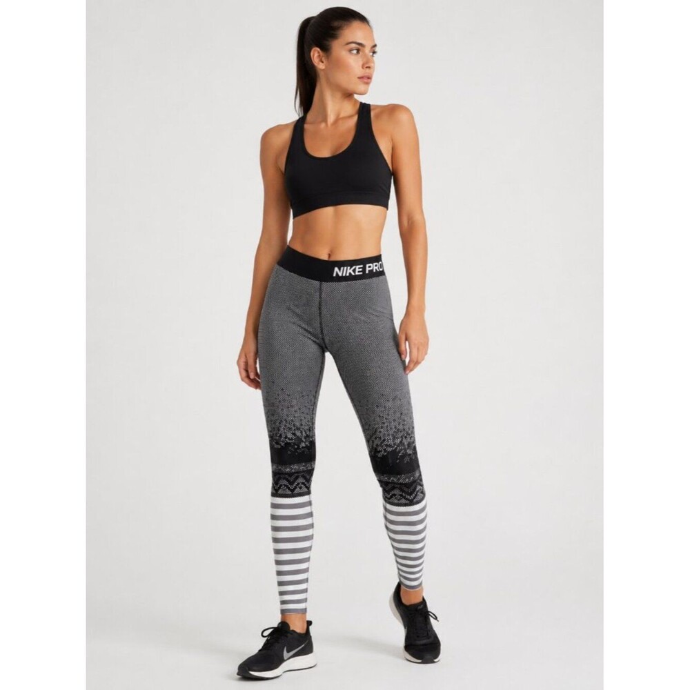 Nike Pro Combat Hyperwarm Engineered Print Black Compression Tights Women's LG